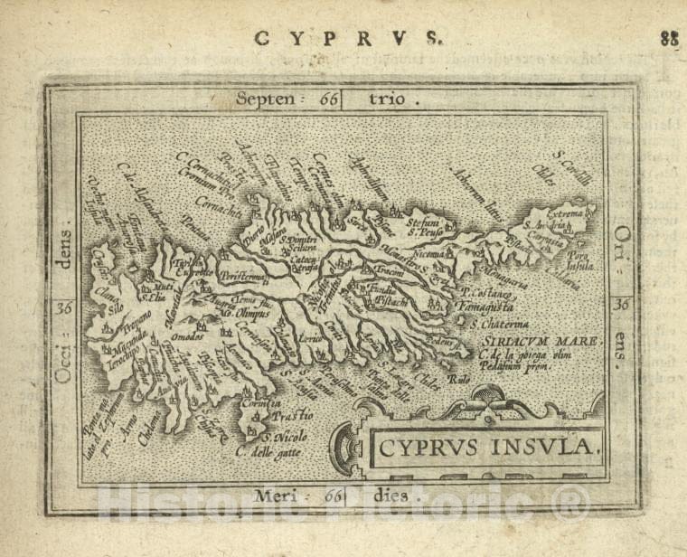 Historic 1603 Map - Cyprus Insula. - Norway - Cyprus - Abraham Ortelius His Epitome Of The Theater Of The Worlde. - Vintage Wall Art