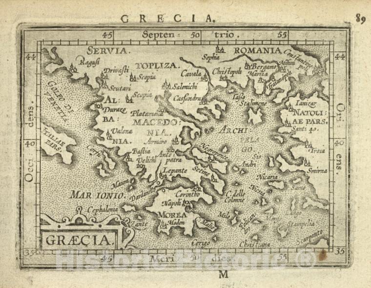 Historic 1603 Map - Graecia. - Norway - Greece - Abraham Ortelius His Epitome Of The Theater Of The Worlde. - Vintage Wall Art