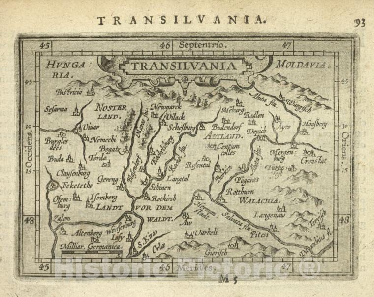 Historic Map - 1603 Transylvania (Romania), Transilvania, Abraham Ortelius - Vintage Wall Art