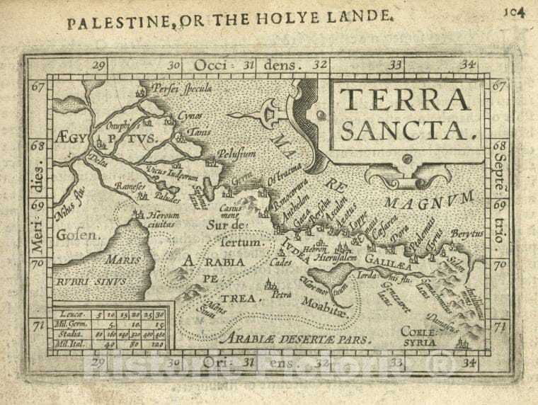 Historic 1603 Map - Terra Sancta. - Norway - Palestine - Abraham Ortelius His Epitome Of The Theater Of The Worlde. - Vintage Wall Art