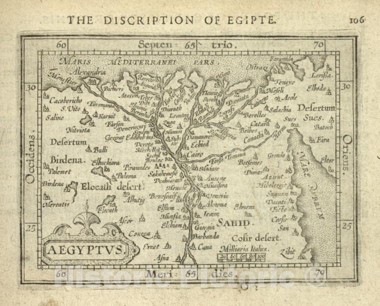 Historic Map - 1603 Nile River Delta (Egypt), Aegyptus, Abraham Ortelius - Vintage Wall Art