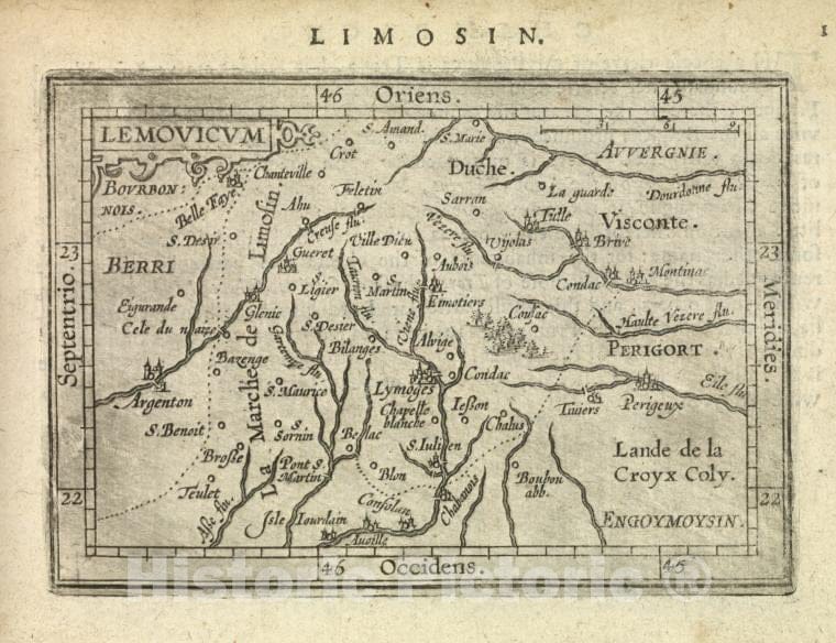 Historic 1603 Map - Lemovicum. - Norway - Limousin (France) - Abraham Ortelius His Epitome Of The Theater Of The Worlde. - Vintage Wall Art