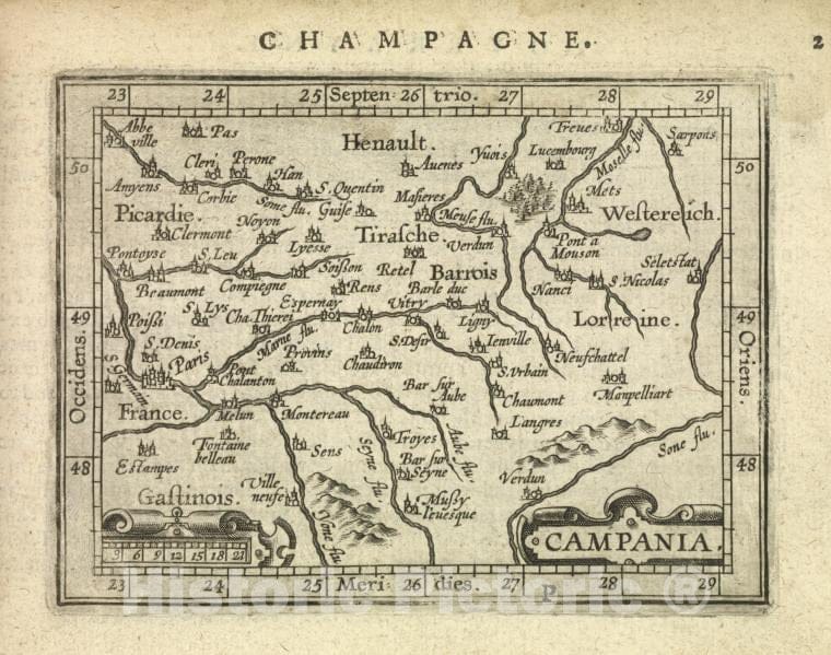 Historic Map - 1603 Paris, Seine River (France), Campania, Abraham Ortelius - Vintage Wall Art