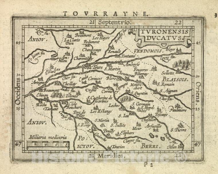 Historic 1603 Map - Turonensis Ducatus. - Norway - France - Abraham Ortelius His Epitome Of The Theater Of The Worlde. - Vintage Wall Art