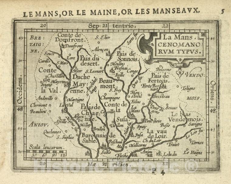 Historic Map - 1603 France, La Mans, Cenomanorum Typus, Abraham Ortelius - Vintage Wall Art