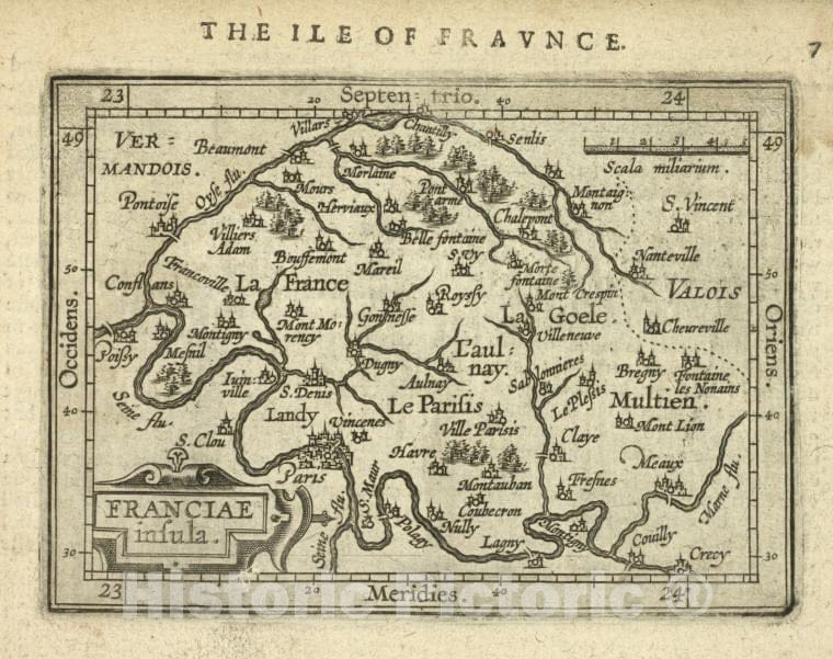 Historic Map - 1603 Ile-De-France (France), Franciae Insula, Abraham Ortelius - Vintage Wall Art