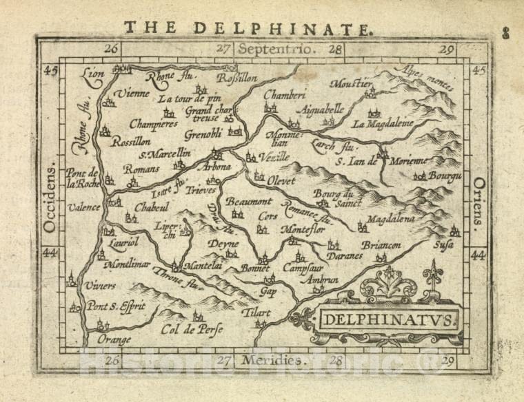 Historic 1603 Map - Delphinatus. - Norway - France - Abraham Ortelius His Epitome Of The Theater Of The Worlde. - Vintage Wall Art