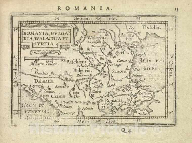 Historic Map - 1603 Europe, Romania, Bulgaria, Walachia Et Syrfia, Abraham Ortelius - Vintage Wall Art