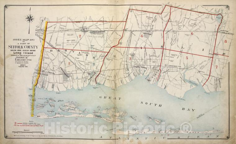 Historic Map - 1915 Suffolk County, New York (N.Y.) Index No.1. South Side - Ocean Shore, Long Island. Townships Of Babylon And Part Of Islip - Vintage Wall Art