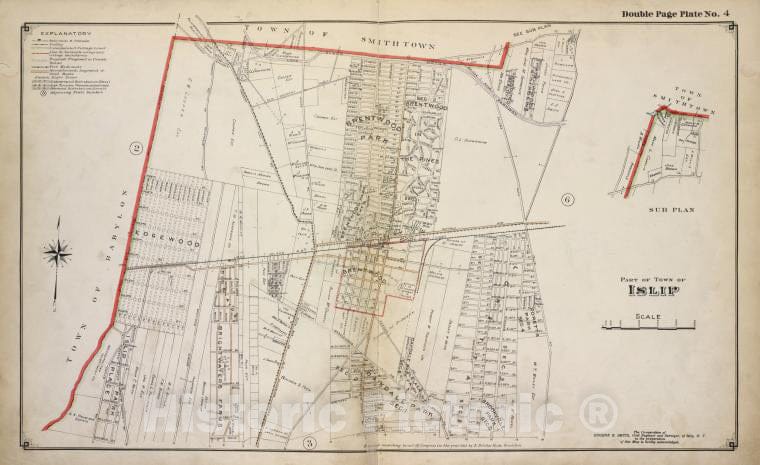 Historic 1915 Map - Part Of Town Of Islip - Suffolk County (N.Y.Atlas Of Suffolk County, Long Island, New York - Vintage Wall Art, V2