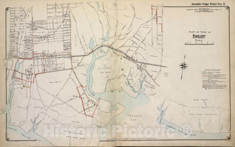 Historic 1915 Map - Part Of Town Of Islip - Suffolk County (N.Y.Atlas Of Suffolk County, Long Island, New York - Vintage Wall Art, V3