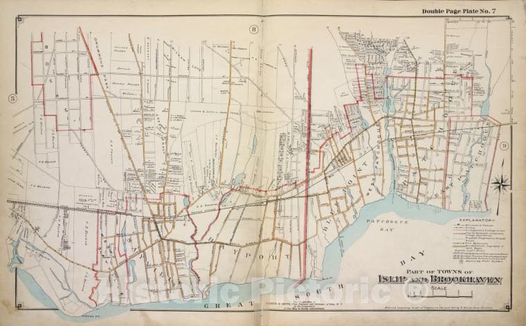 Historic 1915 Map - Part Of Towns Of Islip And Brookhaven - Suffolk County (N.Y.Atlas Of Suffolk County, Long Island, New York - Vintage Wall Art