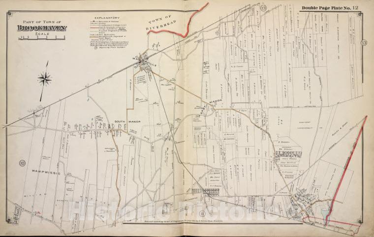 Historic 1915 Map - Part Of Town Of Brookhaven - Suffolk County (N.Y.Atlas Of Suffolk County, Long Island, New York - Vintage Wall Art, V4