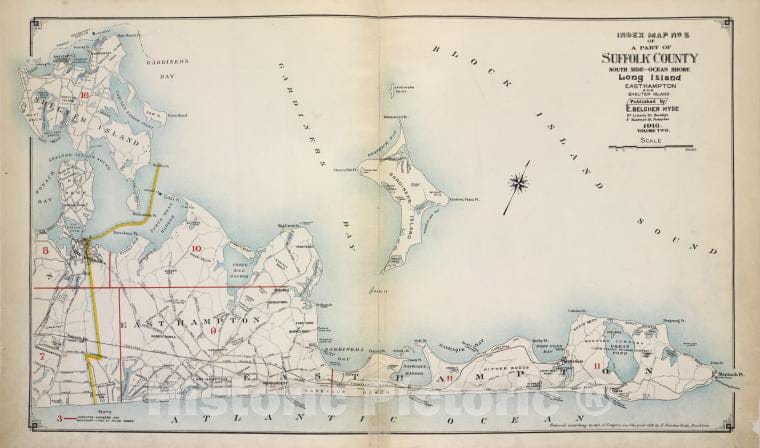 Historic Map - 1915 Suffolk County, New York (N.Y.), Index Map No. 2 Of A Part Of Suffolk County. South Side - Ocean Shore, Long Island. Easthampton. - Vintage Wall Art