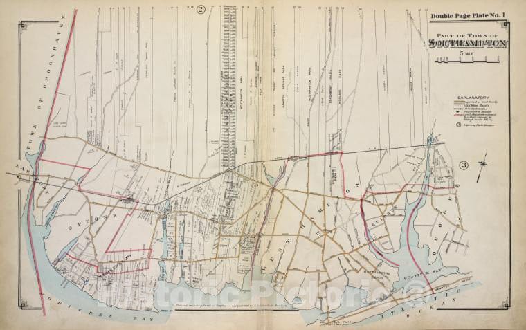 Historic 1915 Map - Part Of Town Of Southampton - Suffolk County (N.Y.Atlas Of Suffolk County, Long Island, New York - Vintage Wall Art