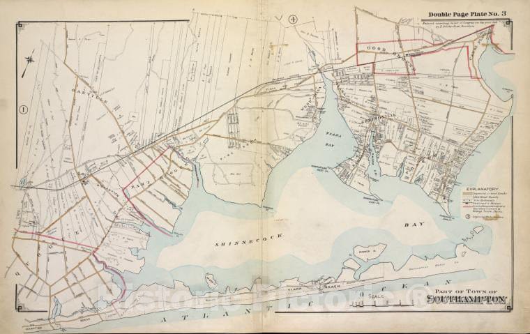 Historic 1915 Map - Part Of Town Of Southampton - Suffolk County (N.Y.Atlas Of Suffolk County, Long Island, New York - Vintage Wall Art, V3