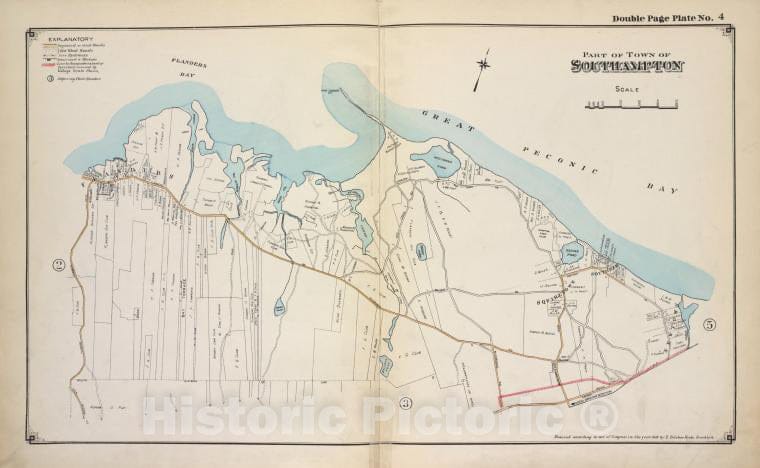 Historic 1915 Map - Part Of Town Of Southampton - Suffolk County (N.Y.Atlas Of Suffolk County, Long Island, New York - Vintage Wall Art, V4