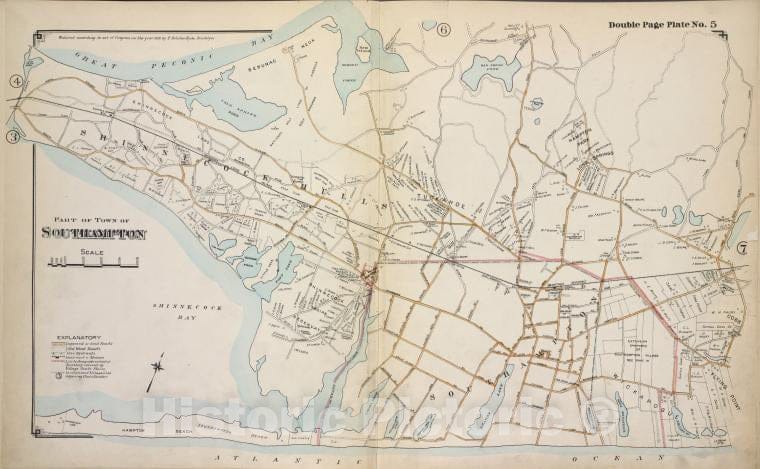 Historic 1915 Map - Part Of Town Of Southampton - Suffolk County (N.Y.Atlas Of Suffolk County, Long Island, New York - Vintage Wall Art, V5