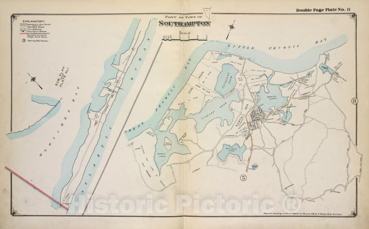 Historic 1915 Map - Part Of Town Of Southampton - Suffolk County (N.Y.Atlas Of Suffolk County, Long Island, New York - Vintage Wall Art, V6