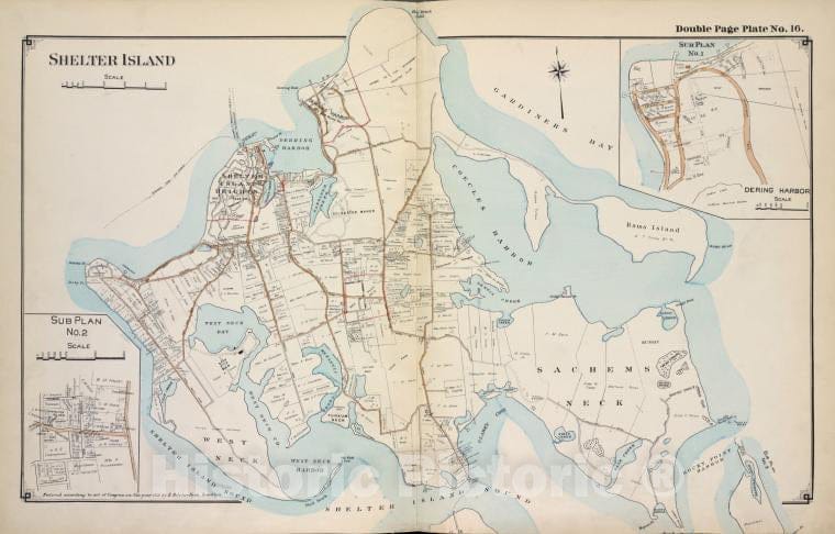 Historic 1915 Map - Shelter Island - Suffolk County (N.Y.Atlas Of Suffolk County, Long Island, New York - Vintage Wall Art