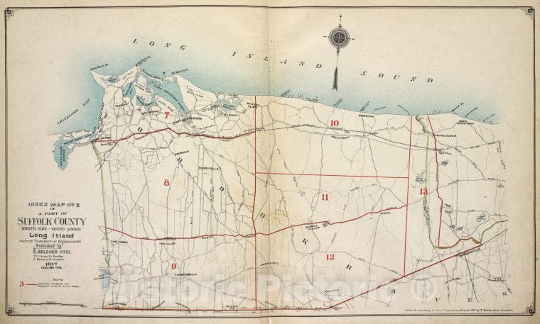 Historic Map - 1915 Suffolk County, New York (N.Y.), Index Map No. 2 Of A Part Of Suffolk County. North Side - Sound Shore, Long Island. Brookhaven. - Vintage Wall Art