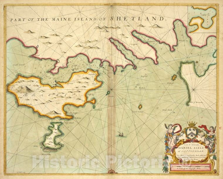 Historic Map - 1702 Shetland (Scotland) Part Of The Maine Island - Vintage Wall Art