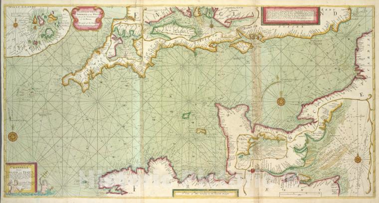 Historic 1702 Map - A New And Correct Draught Of The Channell Between England And Fr - Vintage Wall Art