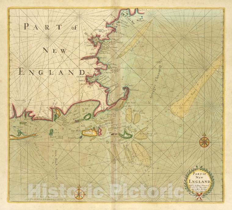 Historic Map - 1702 Part Of New England - Vintage Wall Art