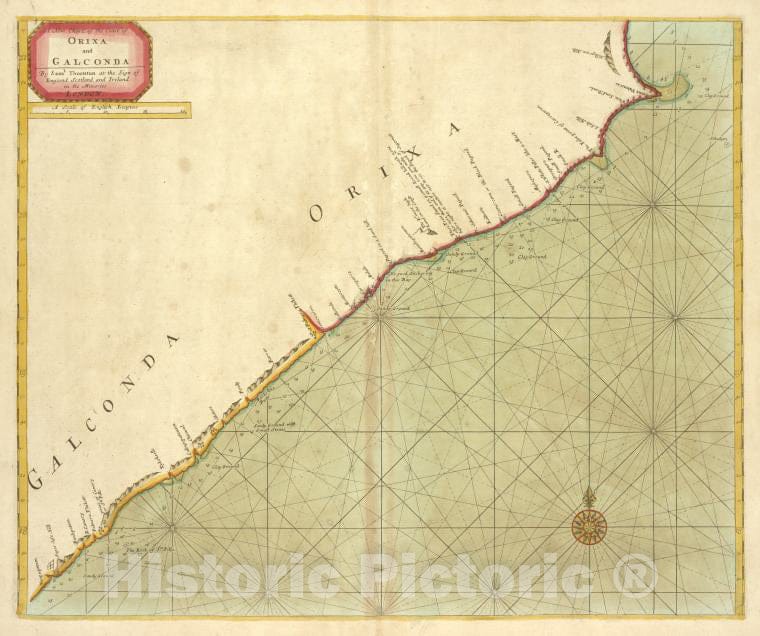 Historic Map - 1702 Indian Ocean, A New Chart Of The Coast Of Orixa And Galconda - Vintage Wall Art