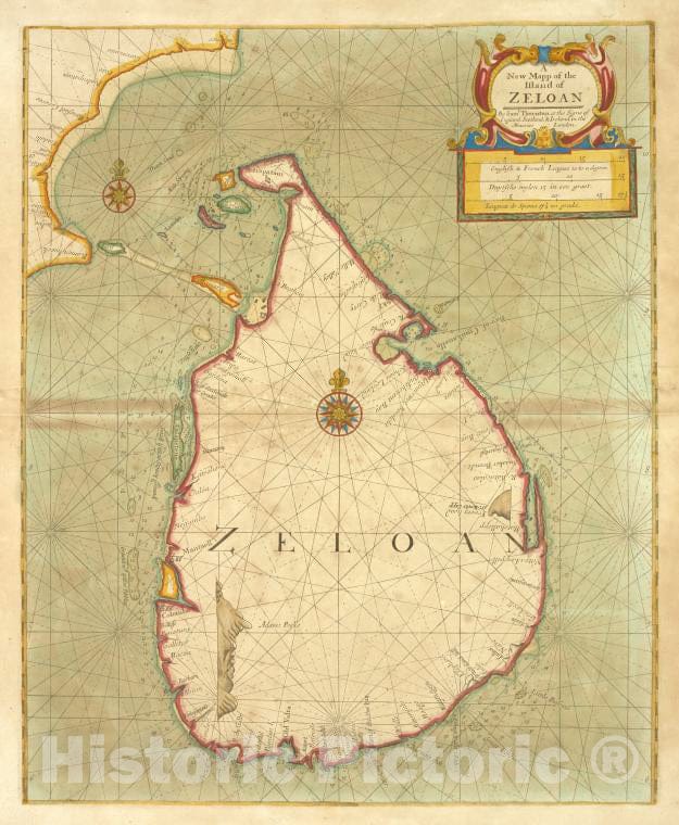 Historic Map - 1702 Sri Lanka, A New Mapp Of The Island Of Zeloan - Vintage Wall Art