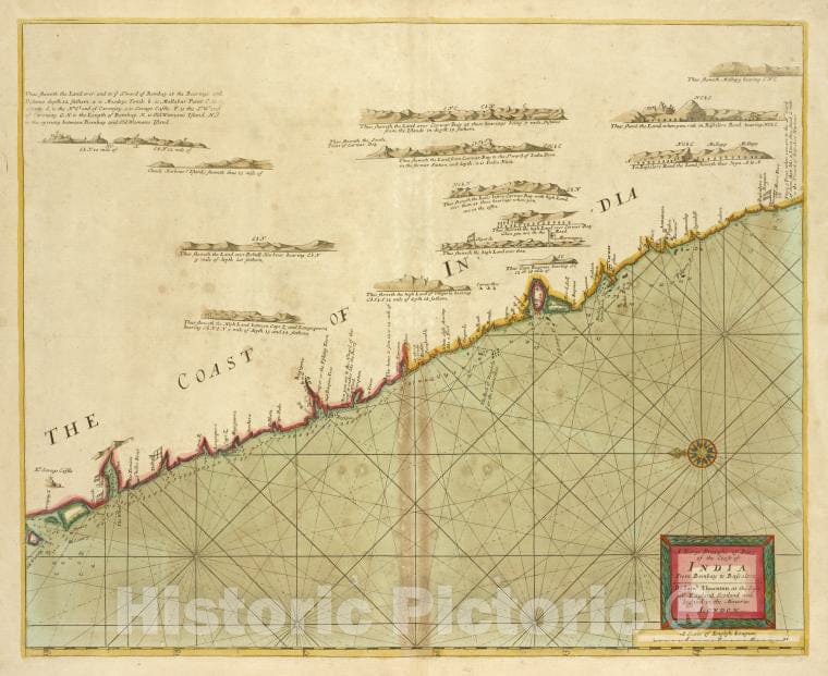 Historic 1702 Map - A Large Draught Of Parrt Of The Coast Of India From Bombay To Ba - Vintage Wall Art