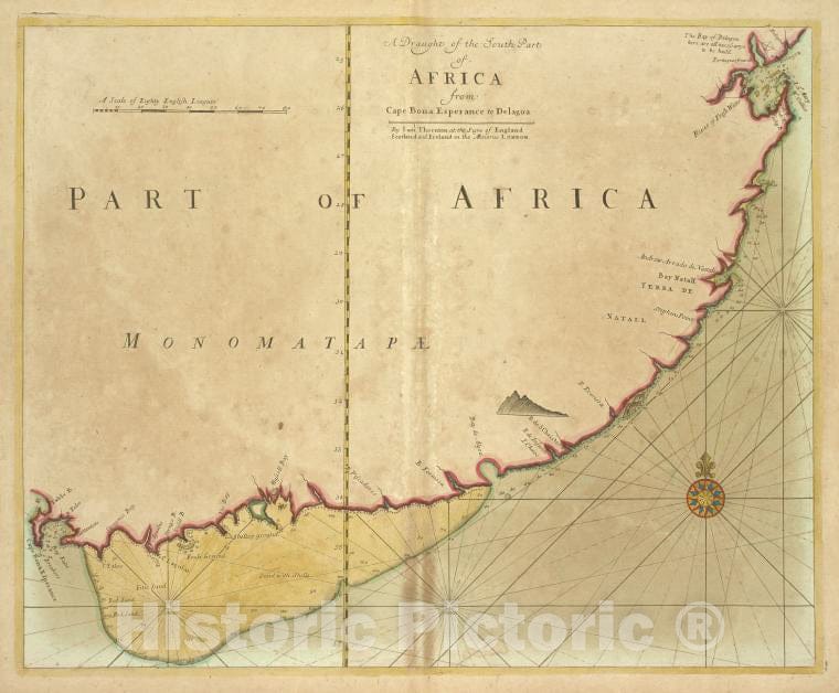 Historic 1702 Map - A Draught Of The South Part Of Africa From Cape Bona Esperance T - Vintage Wall Art