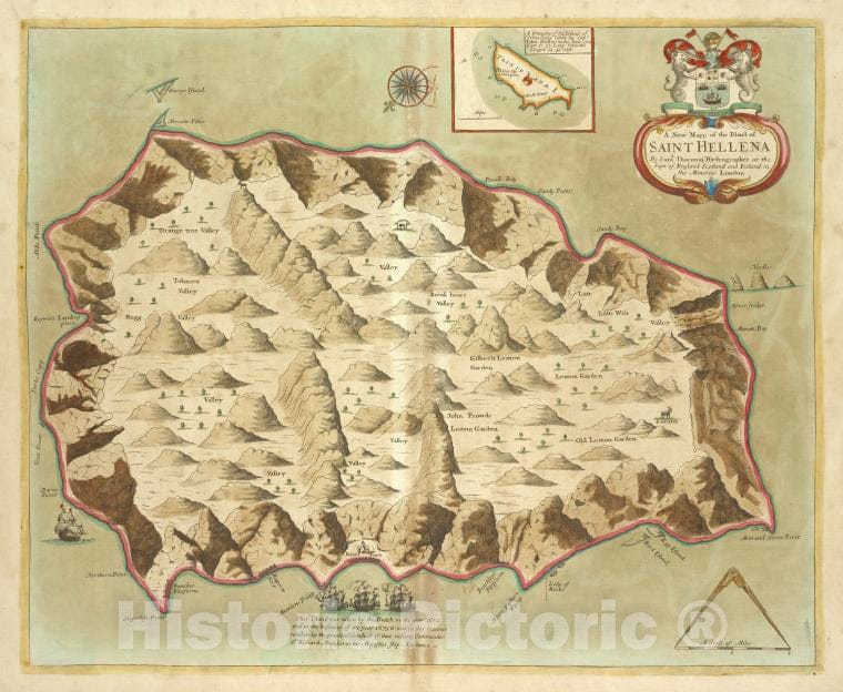 Historic Map - 1702 A New Mapp Of The Island Of Saint Helena, Thornton, Samuel, Nautical Chart Of South Atlantic Ocean - Vintage Wall Art