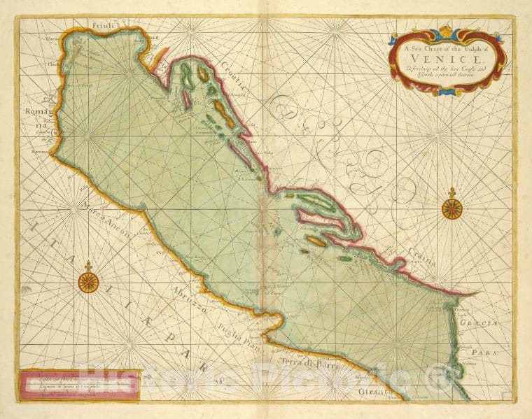 Historic 1702 Map - A Sea Chart Of The Gulph Of Venice Describing All The Sea Coasts - Vintage Wall Art