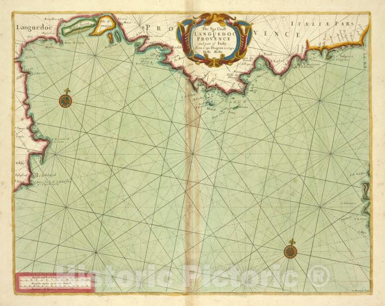 Historic 1702 Map - The Sea Coast Of Languedoc Provence And Part Of Italy From Cape - Vintage Wall Art