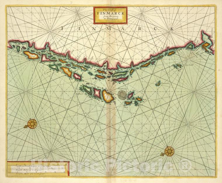 Historic Map - 1702 Finland, The Chart Of Finmarck From Dronten To Tromsound - Vintage Wall Art