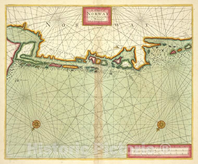 Historic 1702 Map - A Chart Of Norway From High Land Of Horrel To Momendael With Lie - Vintage Wall Art