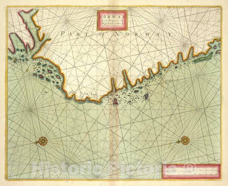 Historic 1702 Map - The Coast Of Norway From Bergen To The High Land Of Horrel - Vintage Wall Art