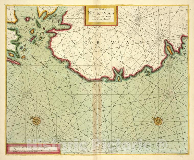 Historic Map - 1702 The Coast Of Norway; Between The Naze And Schuytenes - Vintage Wall Art