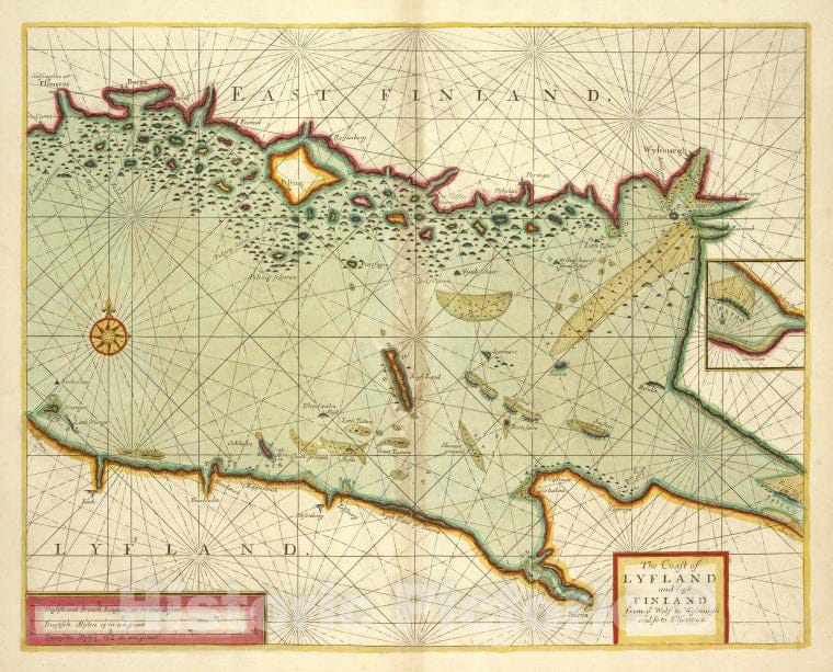 Historic 1702 Map - The Coast Of Lyf Land And East Finland From Wolf To Wybourgh And - Vintage Wall Art