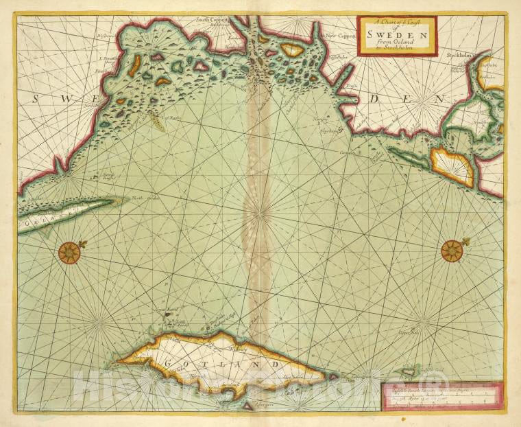 Historic Map - 1702 Baltic Sea, A Chart Of Coast Sweden From Oeland To Stockholm - Vintage Wall Art