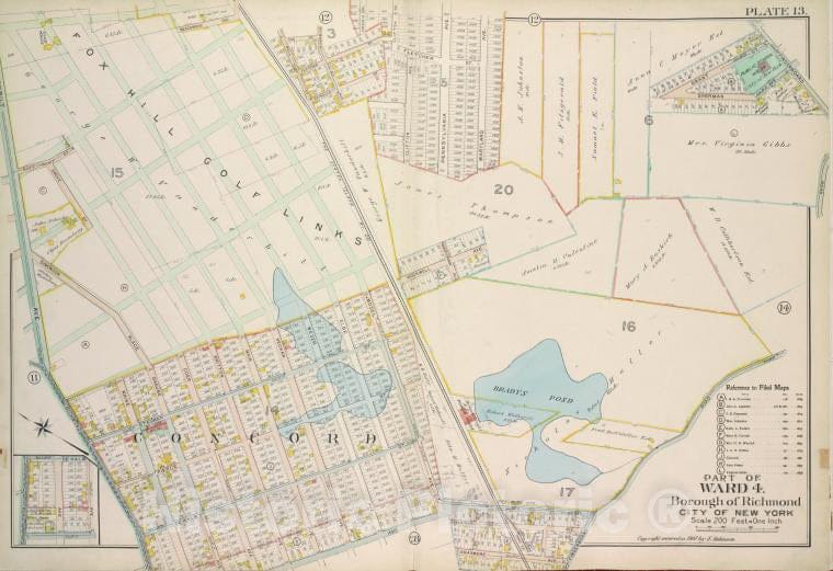 Historic 1907 Map - Plate 13, Part Of Ward 4: [Map Bound By Fox Hill Golf Links, Oak - Vintage Wall Art