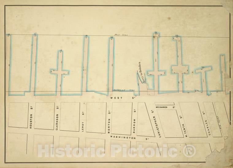 Historic Map - 1860 New York (N.Y.) Pig Alley, Washington, Houston; West, Weehawken, Clarkson, Leroy, Morton, Barrow, Christopher, W.Tenth, Charles - Vintage Wall Art