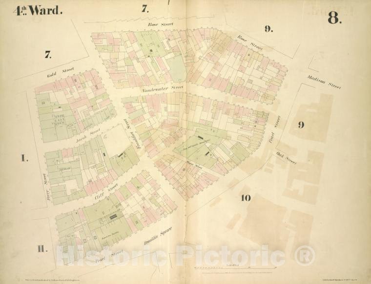 Historic Map - [4Th Ward. Plate 8: Map Bounded By Gold Street, Frankfort Street - Atlases Of New York Cityof The City Of New York [1855] - Vintage Wall Art