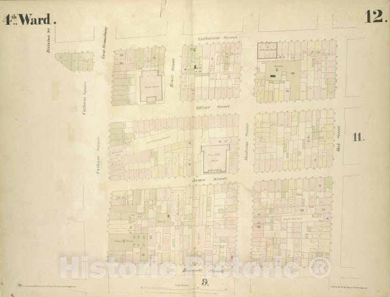 Historic Map - [4Th Ward. Plate 12: Map Bounded By Catharine Street, Oak Street - Atlases Of New York Cityof The City Of New York [1855] - Vintage Wall Art