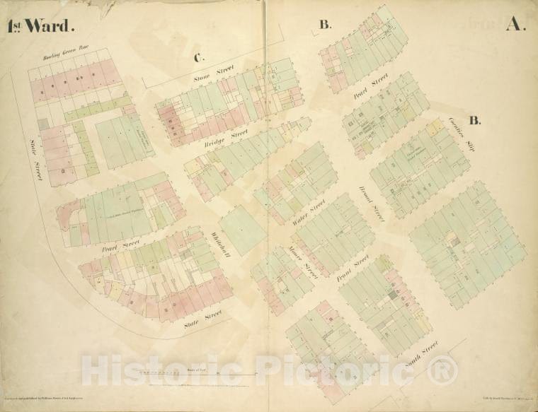 Historic Map - [1St Ward. Plate: A Map Bounded By Bowling Green Row, Stone Stre - Atlases Of New York Cityof The City Of New York [1855] - Vintage Wall Art