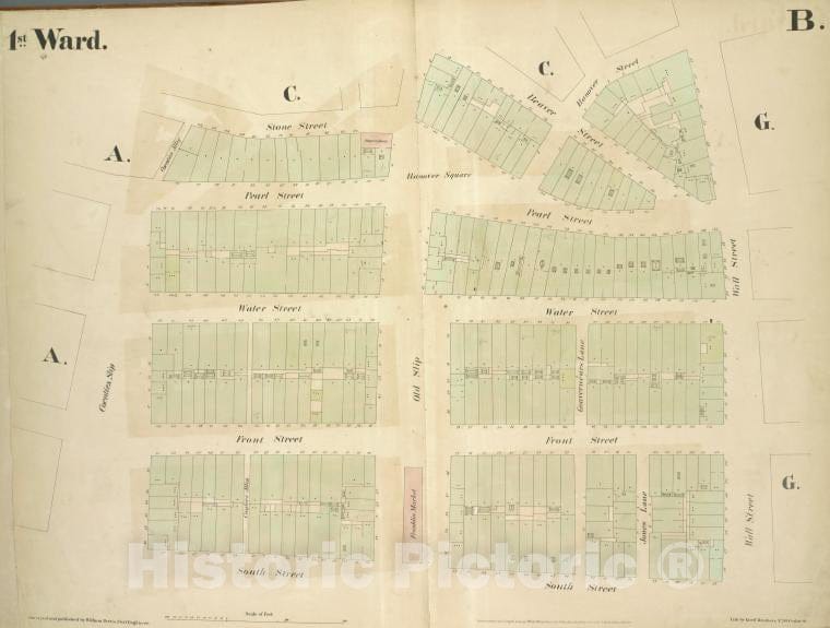 Historic Map - [1St Ward. Plate B: Map Bounded By Stone Street, Beaver Street, Atlases Of New York Cityof The City Of New York [1855] - Vintage Wall Art