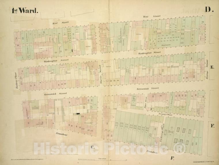 Historic Map - [1St Ward. Plate D: Map Bounded By West Street, Rector Street, B - Atlases Of New York Cityof The City Of New York [1855] - Vintage Wall Art