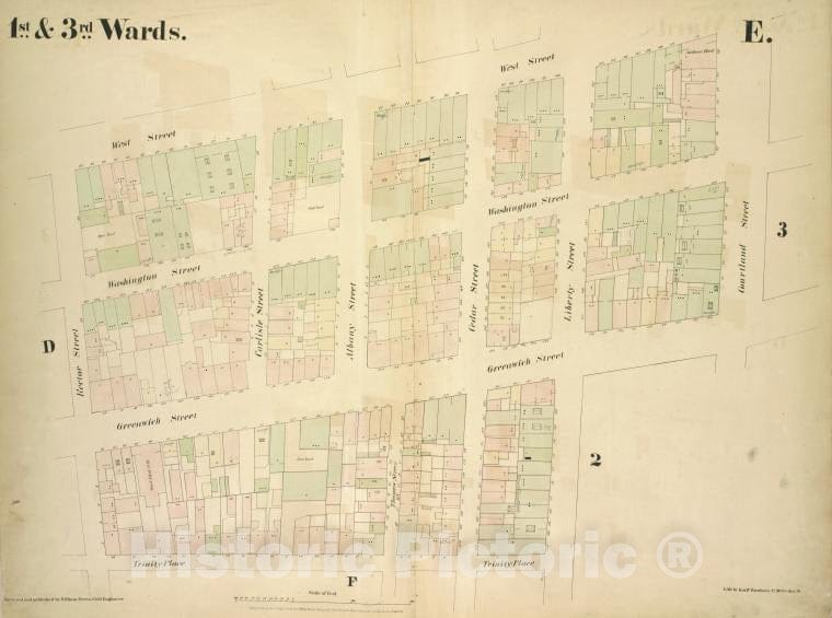 Historic Map - [1St & 3Rd Wards. Plate E: Map Bounded By West Street, Courtland - Atlases Of New York Cityof The City Of New York [1855] - Vintage Wall Art