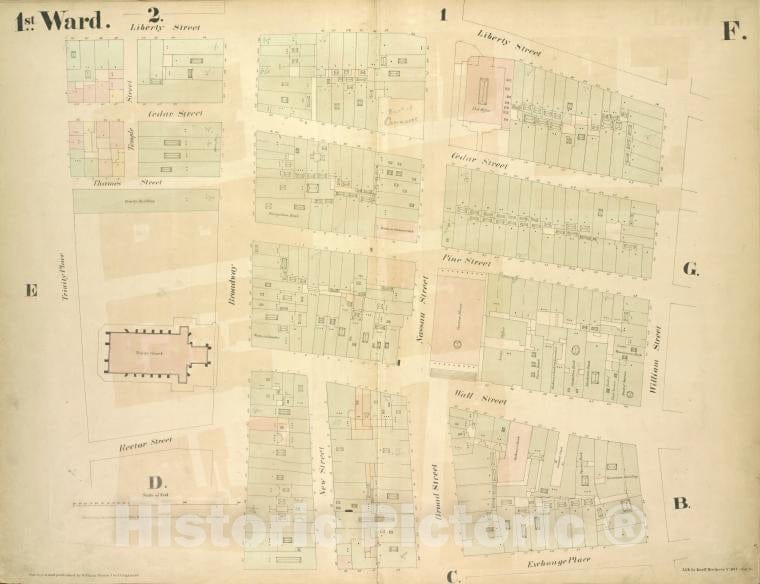 Historic Map - [1St Ward. Plate F: Map Bounded By Liberty Street, William Stree - Atlases Of New York Cityof The City Of New York [1855] - Vintage Wall Art